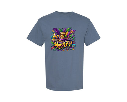 brand:Comfort Colors|color:Blue Jean|Mardi Gras Leopard Hat Graphic T-Shirt