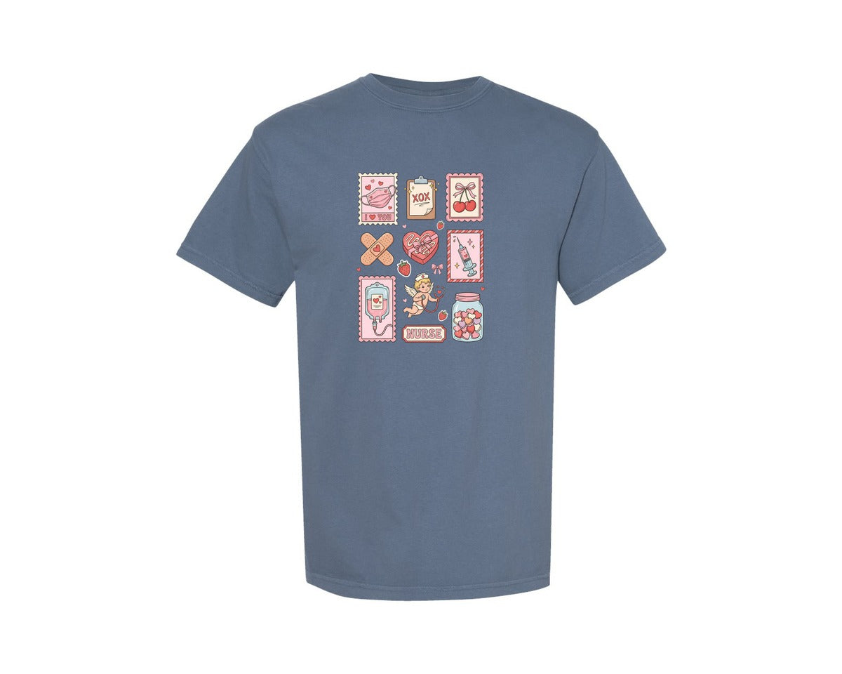 brand:Comfort Colors|color:Blue Jean|Valentine Nurse 7 Graphic T-Shirt