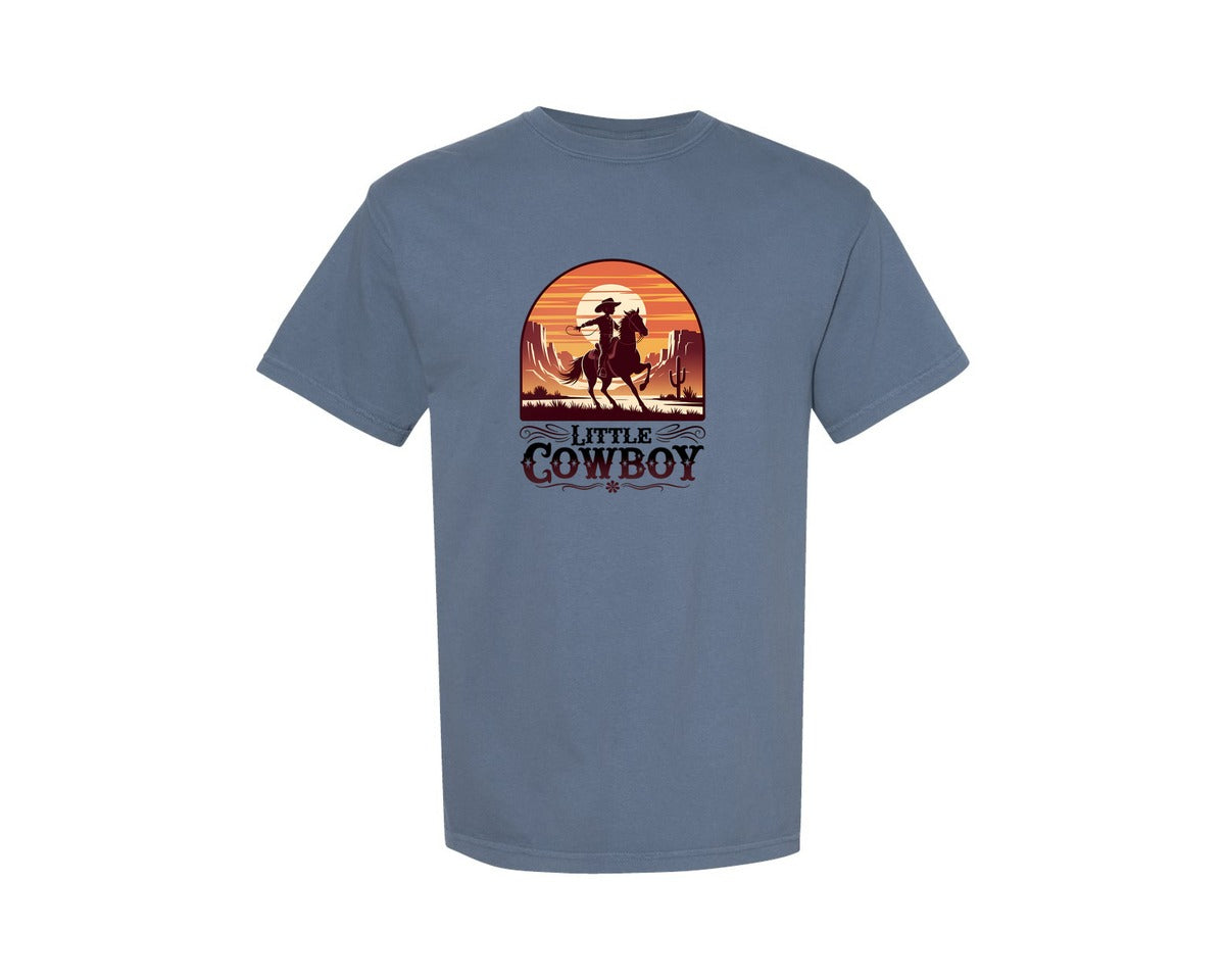 brand:Comfort Colors|color:Blue Jean|Little Cowboy Western Horse Riding 2 Graphic T-Shirt