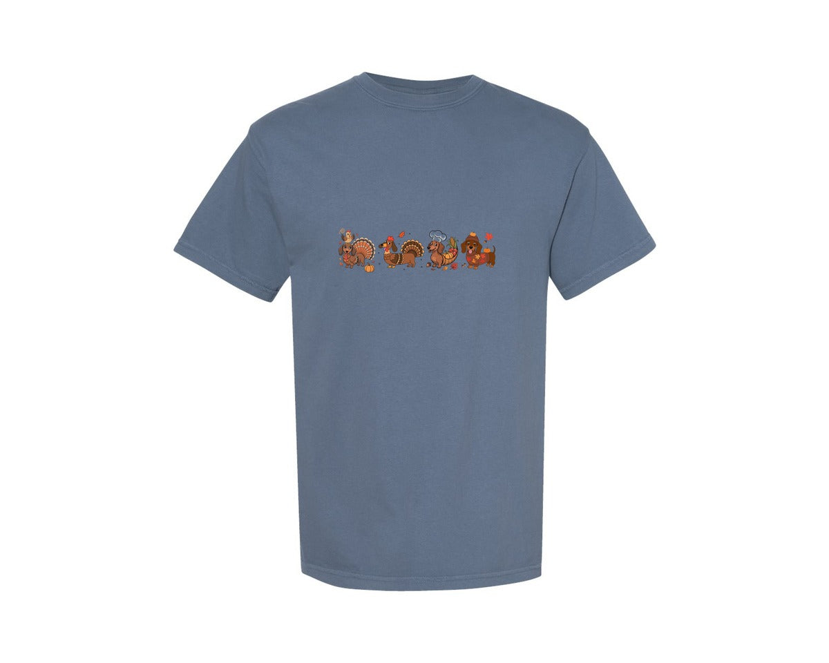 brand:Comfort Colors|color:Blue Jean|Thanksgiving Dachshund Dog Lover Graphic T-Shirt