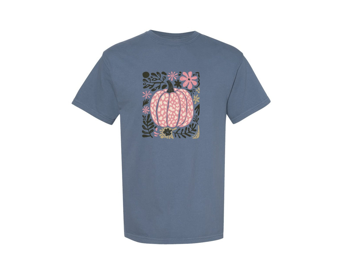 brand:Comfort Colors|color:Blue Jean|Boho Fall Pumpkin Leopard Pumpkin Graphic T-Shirt