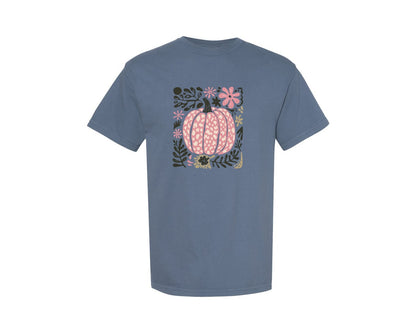 brand:Comfort Colors|color:Blue Jean|Boho Fall Pumpkin Leopard Pumpkin Graphic T-Shirt