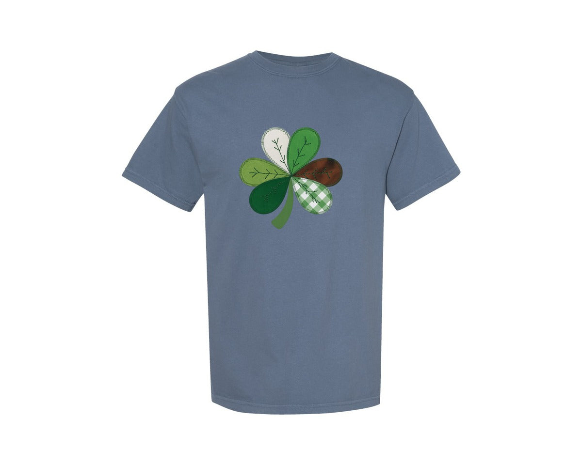 brand:Comfort Colors|color:Blue Jean|Patchwork St Patricks Day Shamrock 8 Graphic T-Shirt