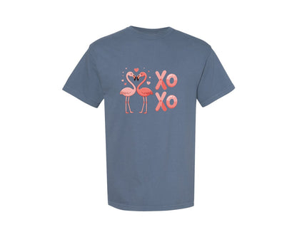 brand:Comfort Colors|color:Blue Jean|Romantic Flamingo Couple Valentine Graphic T-Shirt