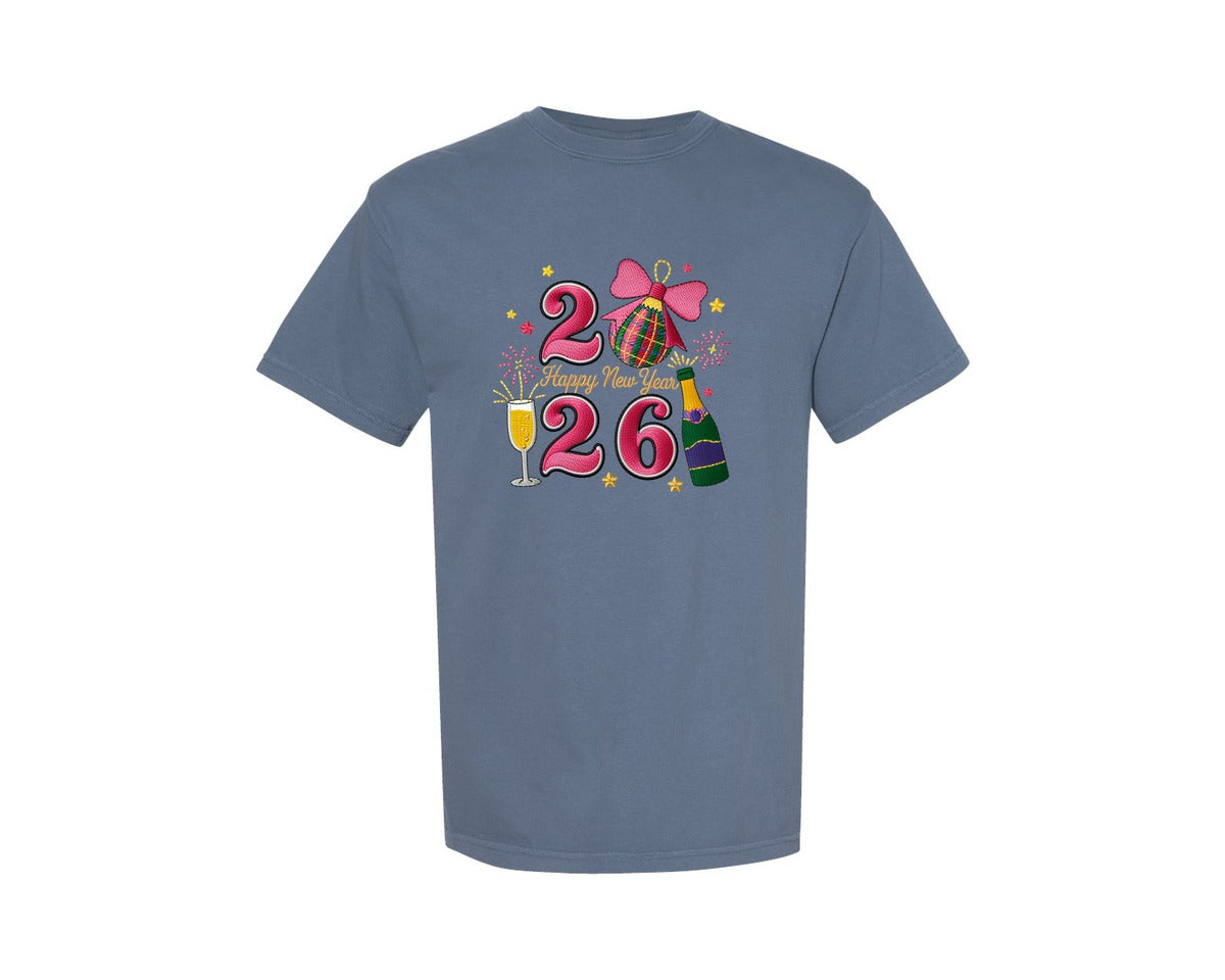 brand:Comfort Colors|color:Blue Jean|Faux Yarn Happy New Year 2026 Design Graphic T-Shirt