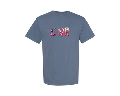 brand:Comfort Colors|color:Blue Jean|Love Nurse Valentines Day T Shirt Graphic T-Shirt