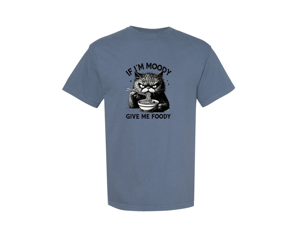 brand:Comfort Colors|color:Blue Jean|Funny Sarcastic Cat Ramen If Im Moody Graphic T-Shirt