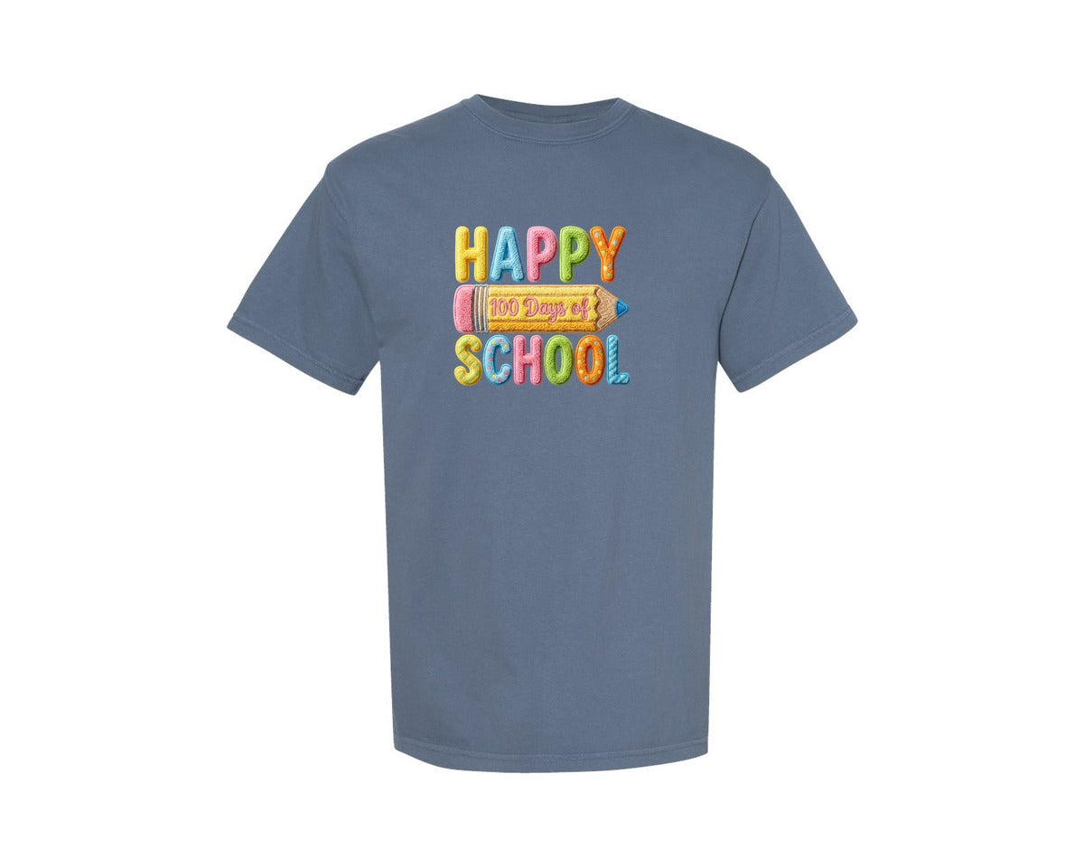 brand:Comfort Colors|color:Blue Jean|Faux Yarn Happy 100 Days Of School 5 Graphic T-Shirt