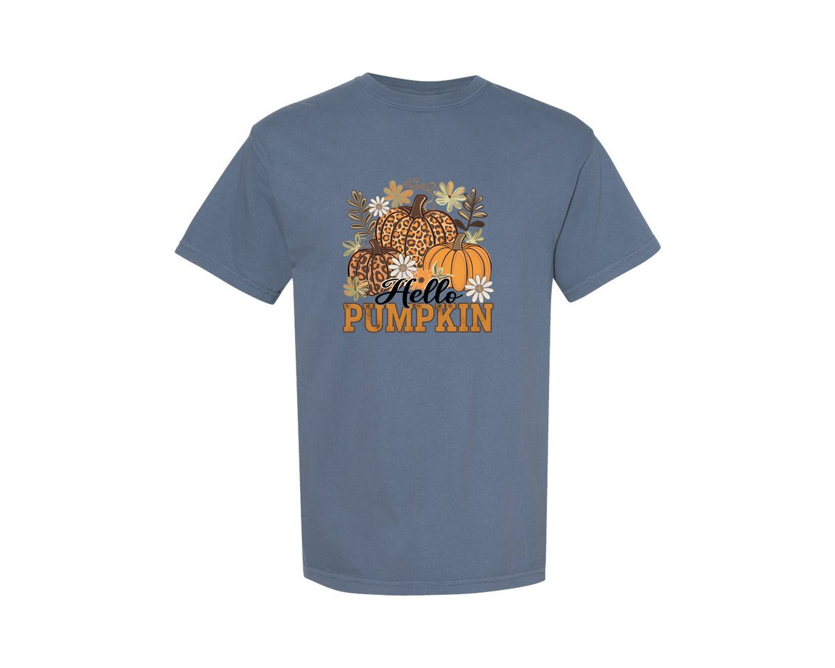 brand:Comfort Colors|color:Blue Jean|Leopard Pumpkin Fall Graphic T-Shirt