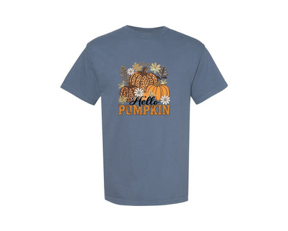 brand:Comfort Colors|color:Blue Jean|Leopard Pumpkin Fall Graphic T-Shirt