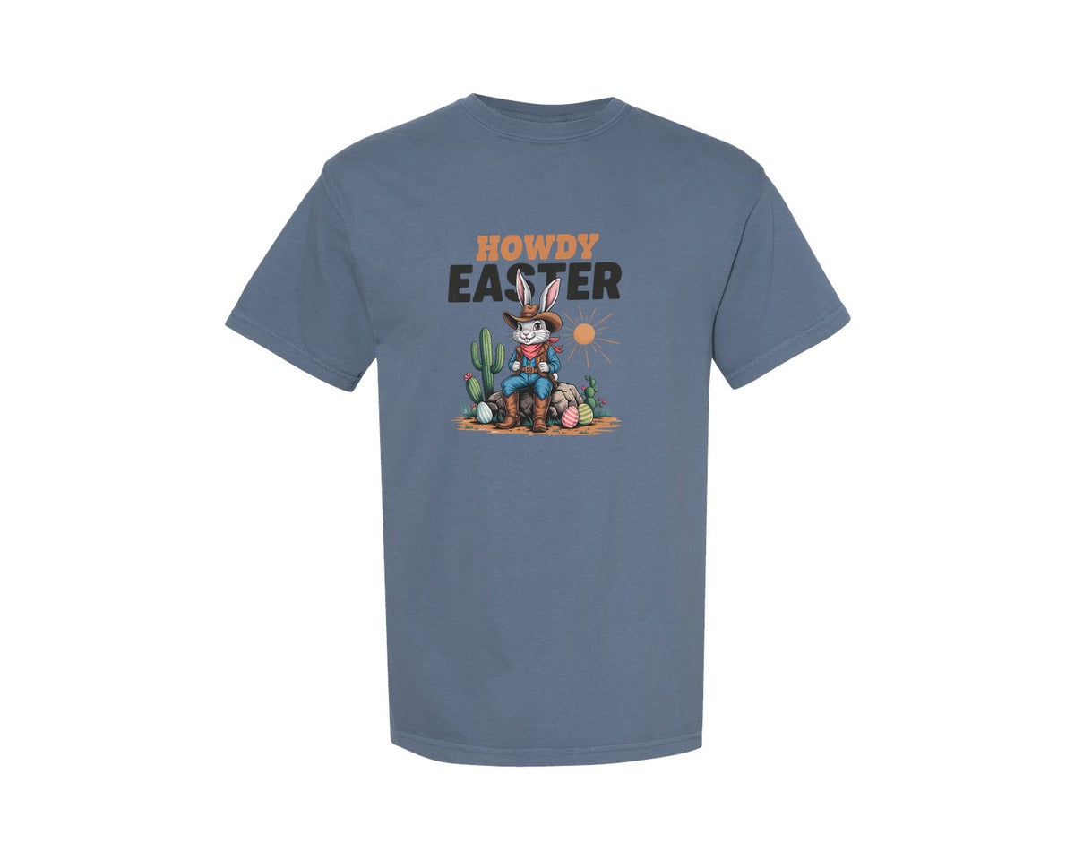 brand:Comfort Colors|color:Blue Jean|Howdy Easter Western Cowboy Bunny 2 Graphic T-Shirt