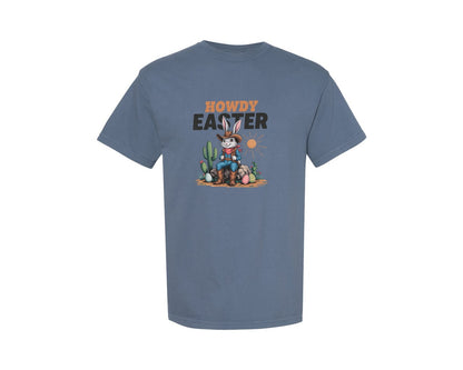 brand:Comfort Colors|color:Blue Jean|Howdy Easter Western Cowboy Bunny 2 Graphic T-Shirt