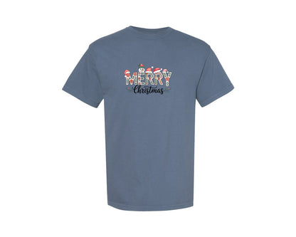 brand:Comfort Colors|color:Blue Jean|Merry Christmas Holiday Retro Graphic T-Shirt