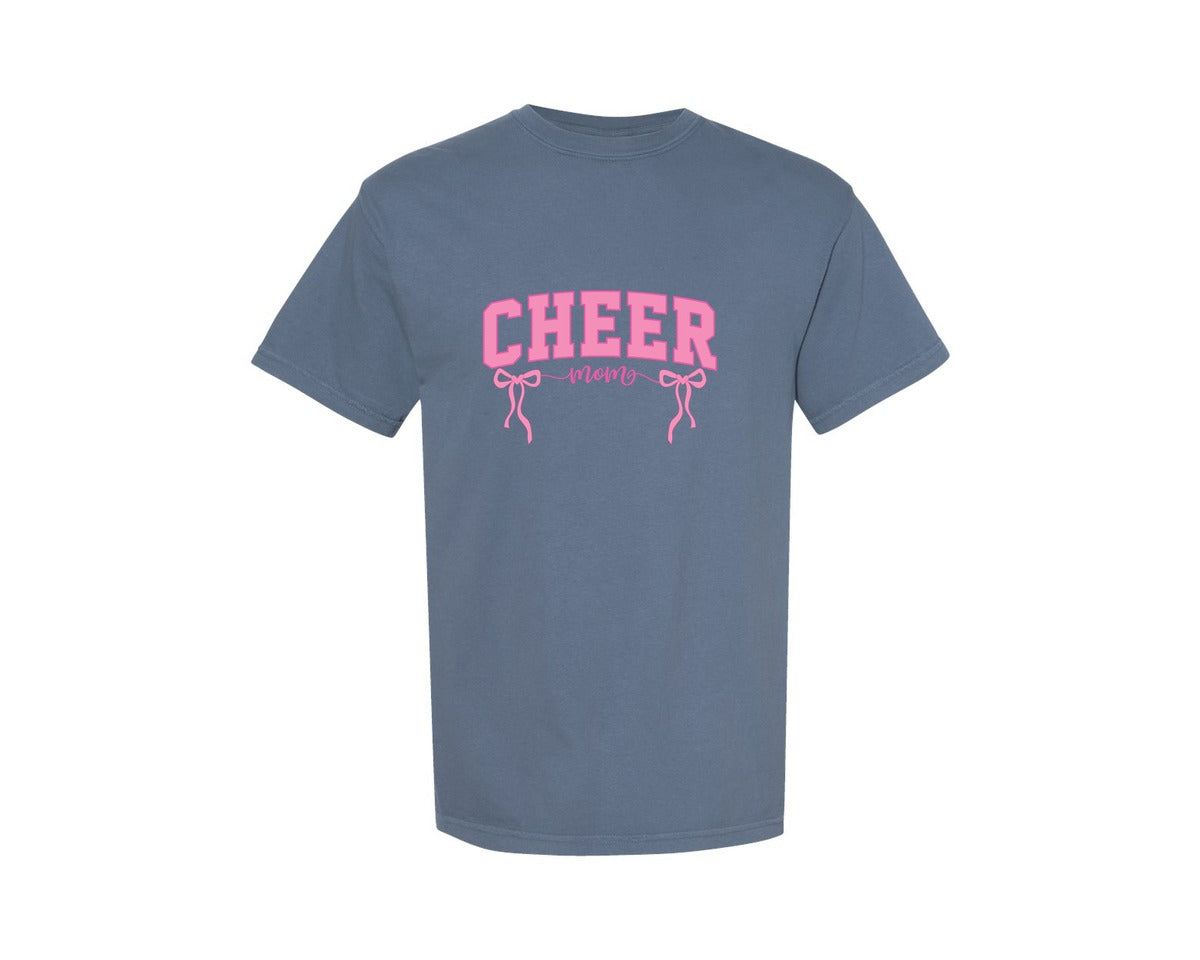 brand:Comfort Colors|color:Blue Jean|Cheerleading Cheer Mom Coquette Bow Graphic T-Shirt