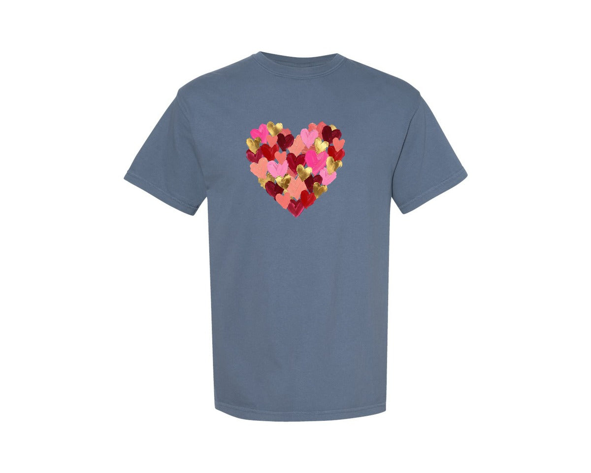 brand:Comfort Colors|color:Blue Jean|Painted Brushstroke Valentine Heart Graphic T-Shirt