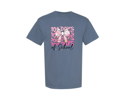 brand:Comfort Colors|color:Blue Jean|100 Days Of School Teacher Shirt Graphic T-Shirt