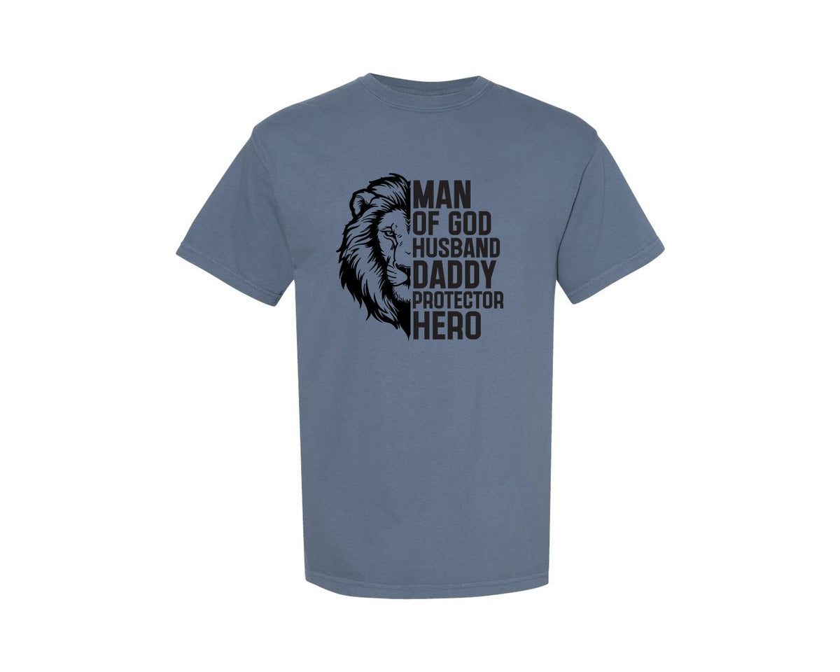 brand:Comfort Colors|color:Blue Jean|Man Of God Christian Father Graphic T-Shirt