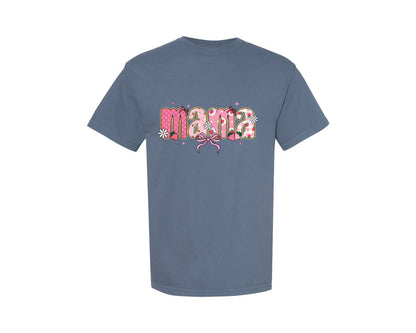 brand:Comfort Colors|color:Blue Jean|Coquette Mama Strawberry Bow Daisy Graphic T-Shirt