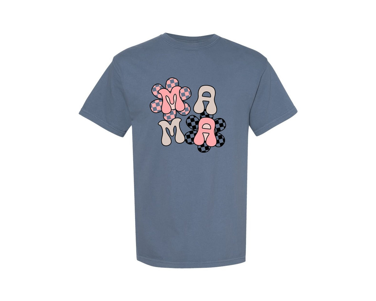 brand:Comfort Colors|color:Blue Jean|Checker Mama Checkered Mom Graphic T-Shirt