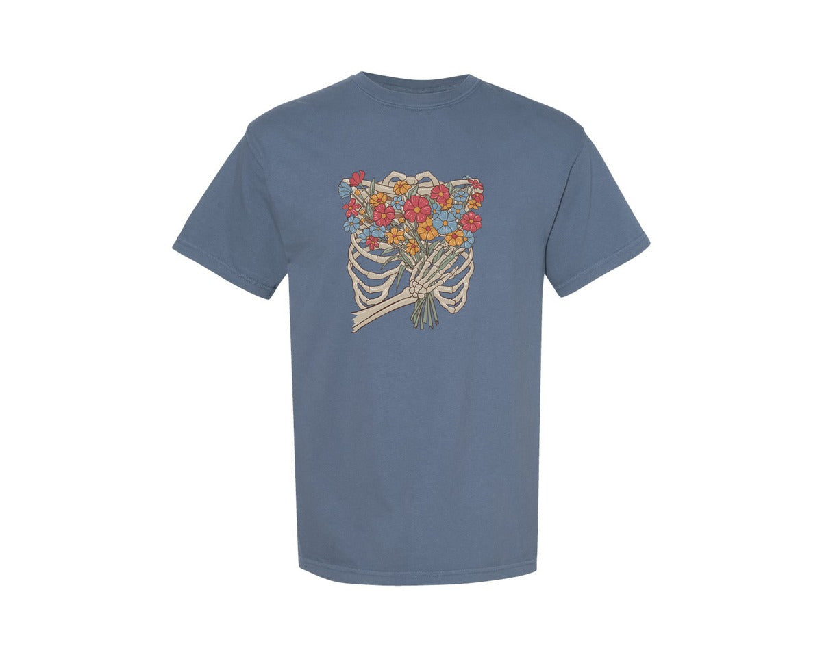 brand:Comfort Colors|color:Blue Jean|Skeleton Flowers Aesthetic Graphic T-Shirt