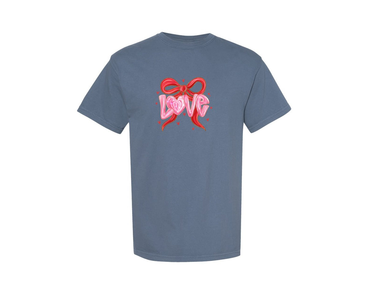 brand:Comfort Colors|color:Blue Jean|Valentines Day Coquette Bow 142 Graphic T-Shirt