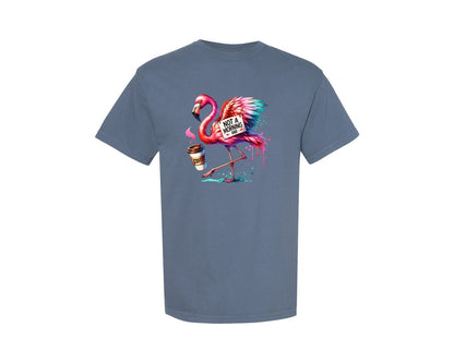 brand:Comfort Colors|color:Blue Jean|Funny Flamingo Not A Morning Bird Graphic T-Shirt