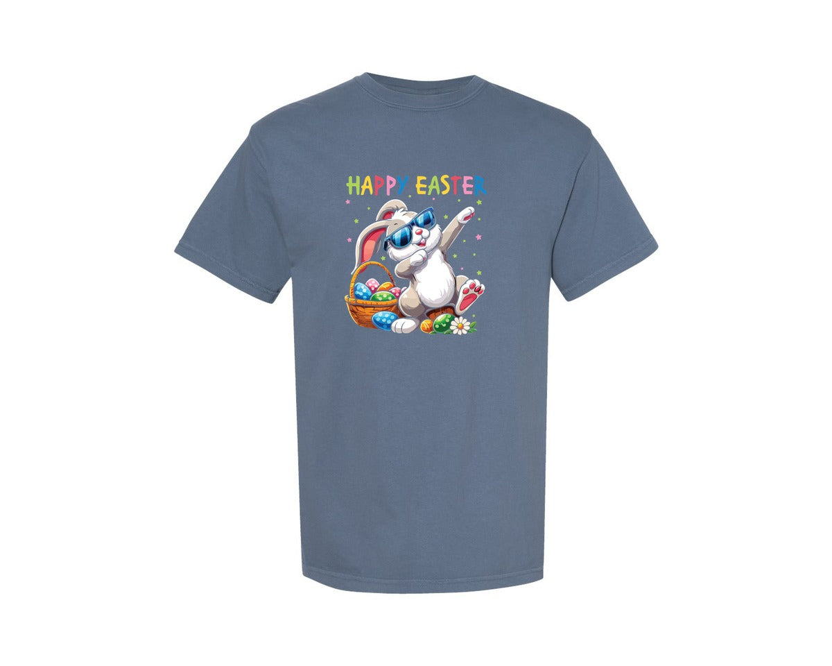 brand:Comfort Colors|color:Blue Jean|Funny Dabbing Bunny Rabbit Happy Easter Graphic T-Shirt