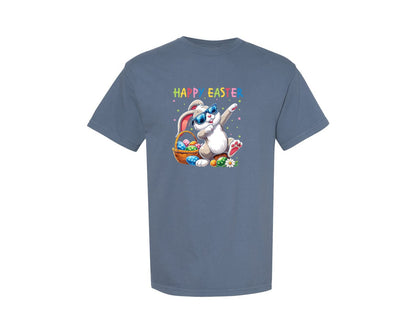 brand:Comfort Colors|color:Blue Jean|Funny Dabbing Bunny Rabbit Happy Easter Graphic T-Shirt