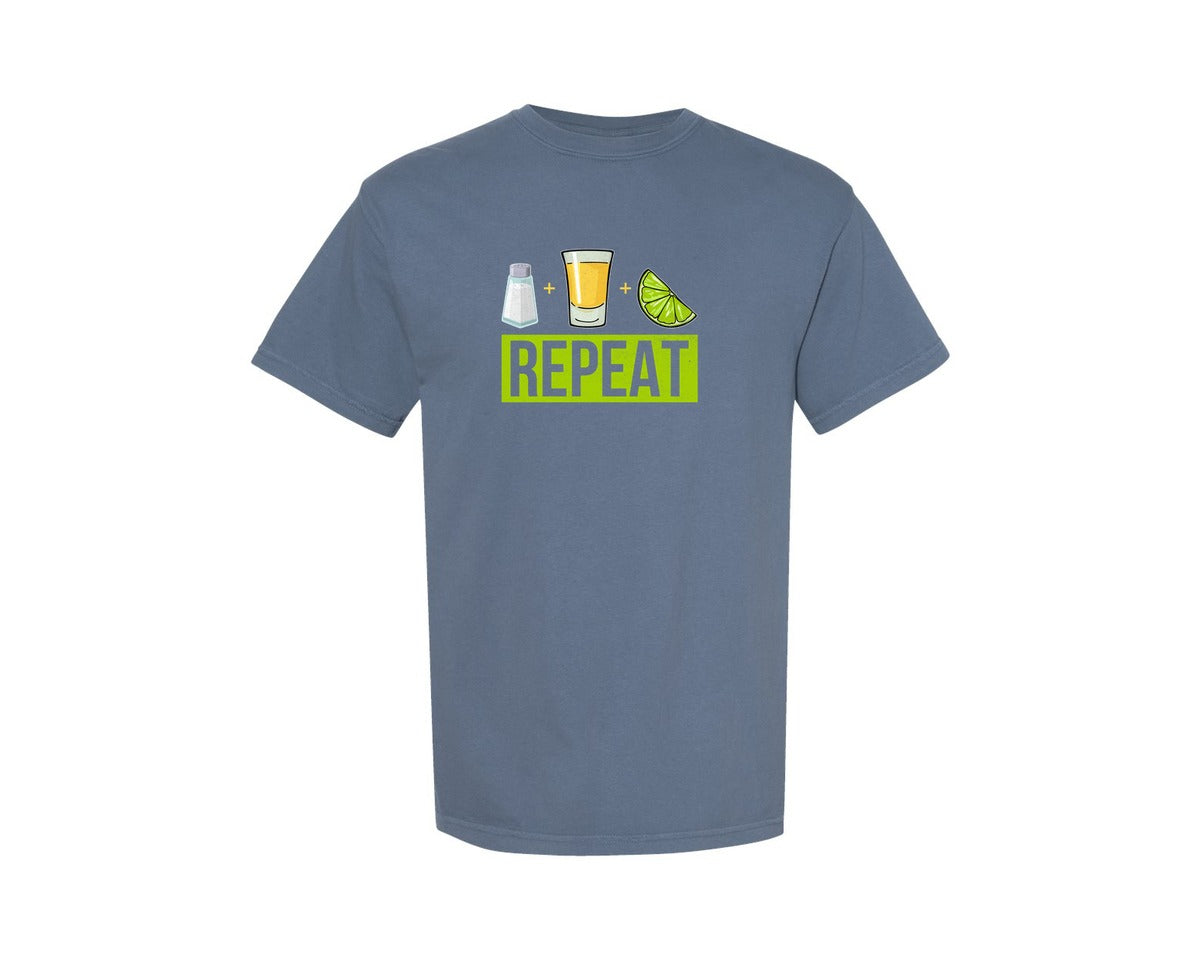 brand:Comfort Colors|color:Blue Jean|Salt Tequila Lime Repeat Graphic T-Shirt