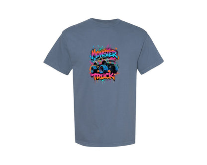 brand:Comfort Colors|color:Blue Jean|Monster Truck Retro Graffiti Art Graphic T-Shirt