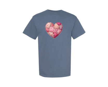 brand:Comfort Colors|color:Blue Jean|Valentine Patchwork Heart 2 Graphic T-Shirt