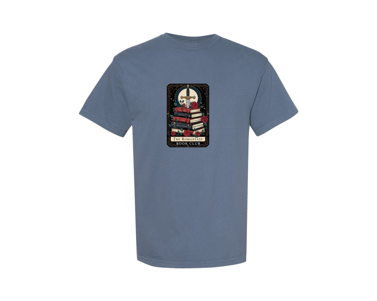 brand:Comfort Colors|color:Blue Jean|The Romantasy Book Club Sword Roses Graphic T-Shirt