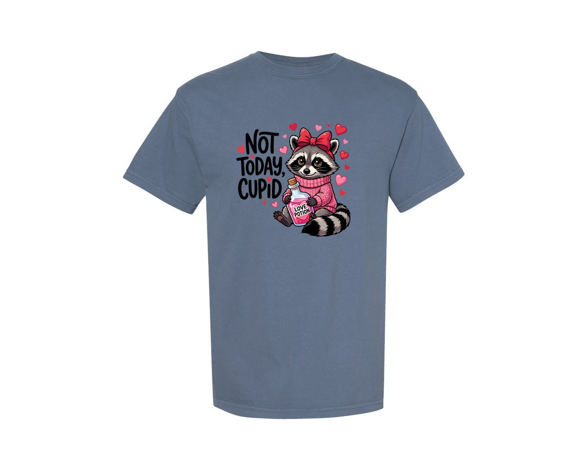 brand:Comfort Colors|color:Blue Jean|Funny Not Today Cupid Raccoon 2 Graphic T-Shirt