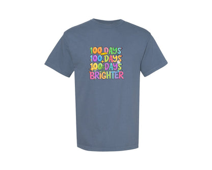 brand:Comfort Colors|color:Blue Jean|Preppy 100 Days Brighter Teacher Life Graphic T-Shirt