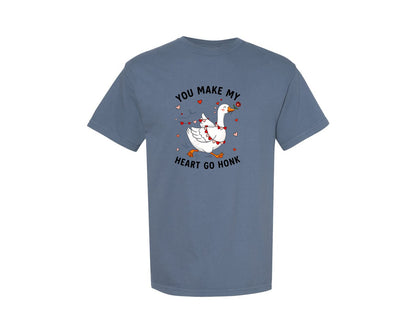 brand:Comfort Colors|color:Blue Jean|Funny Goose Valentine Heart Go Honk Graphic T-Shirt
