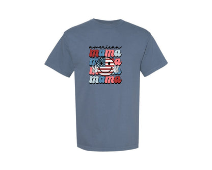 brand:Comfort Colors|color:Blue Jean|American Mama Mom Patriotic Graphic T-Shirt