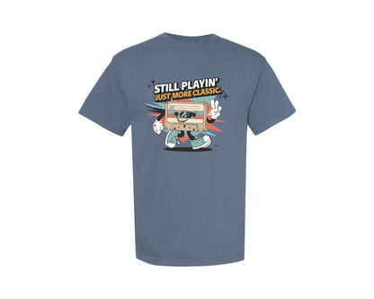 brand:Comfort Colors|color:Blue Jean|Retro Cassette Cool Vintage Style Graphic T-Shirt