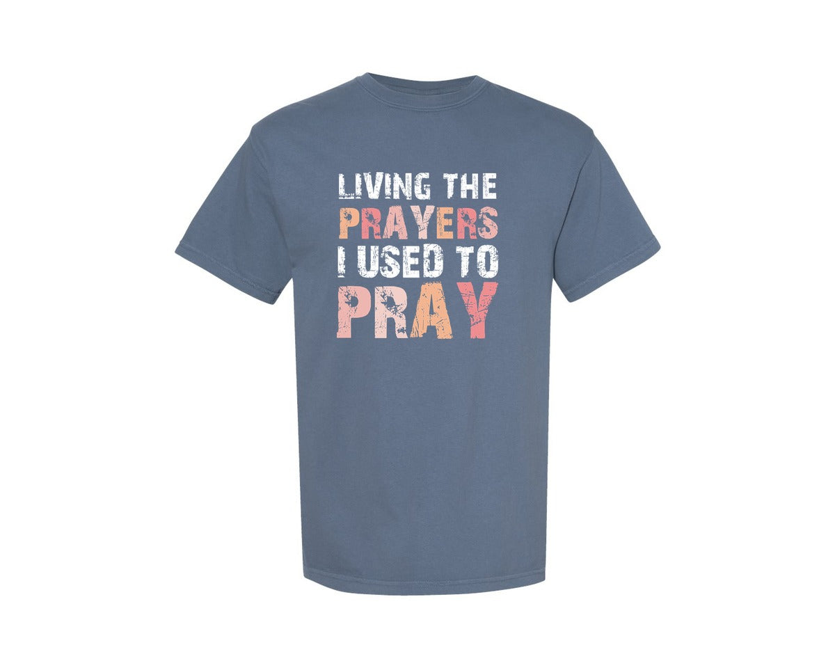 brand:Comfort Colors|color:Blue Jean|Living The Prayers Christian Bible Graphic T-Shirt