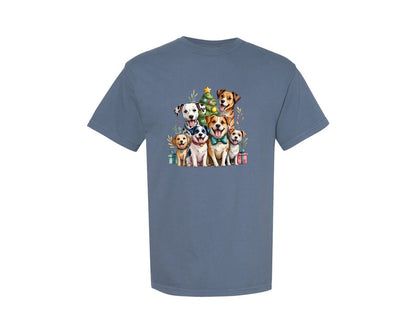 brand:Comfort Colors|color:Blue Jean|Christmas Dogs Pet Lovers Graphic T-Shirt