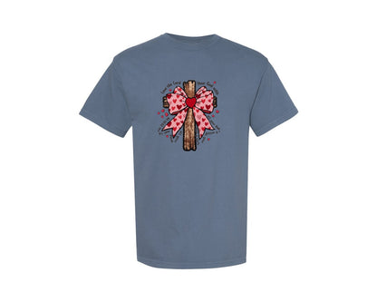 brand:Comfort Colors|color:Blue Jean|Valentine Jesus Latch Hook Faux Yard Graphic T-Shirt