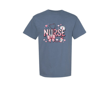 brand:Comfort Colors|color:Blue Jean|Valentine Nurse Valentines Day 12 Graphic T-Shirt