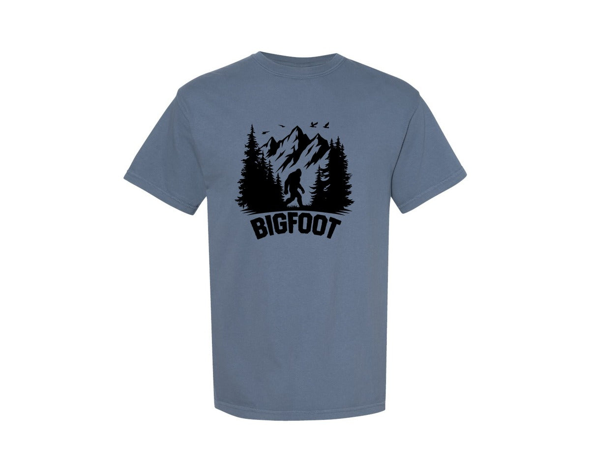 brand:Comfort Colors|color:Blue Jean|Retro Bigfoot Silhouette Pixel Art Graphic T-Shirt