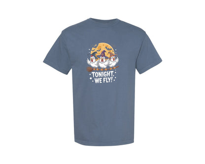brand:Comfort Colors|color:Blue Jean|Tonight We Fly Halloween Chicken Graphic T-Shirt