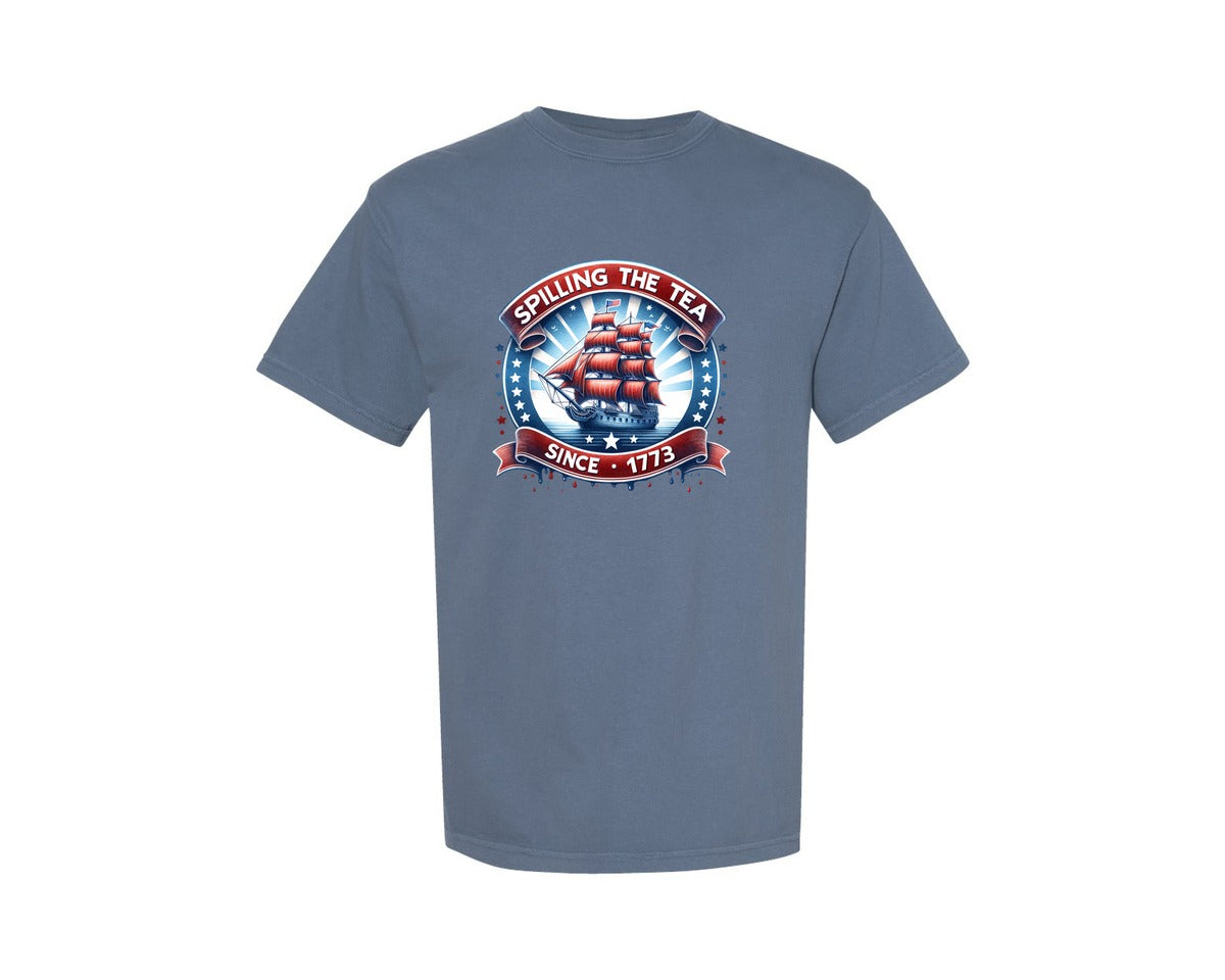 brand:Comfort Colors|color:Blue Jean|Spilling The Tea Since 1773 Graphic T-Shirt