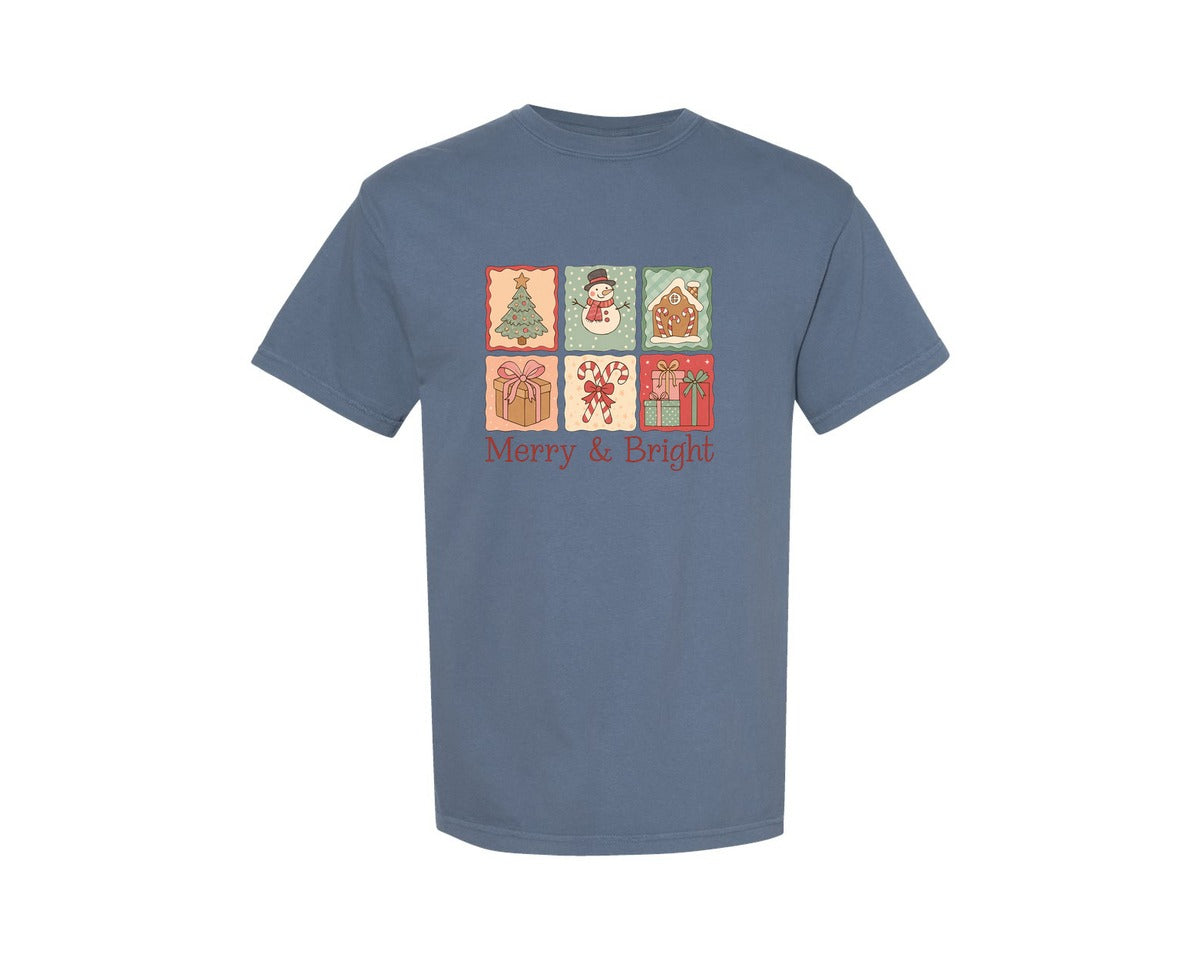 brand:Comfort Colors|color:Blue Jean|Floral Preppy Christmas Tree Bow 5 Graphic T-Shirt