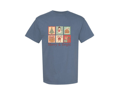 brand:Comfort Colors|color:Blue Jean|Floral Preppy Christmas Tree Bow 5 Graphic T-Shirt
