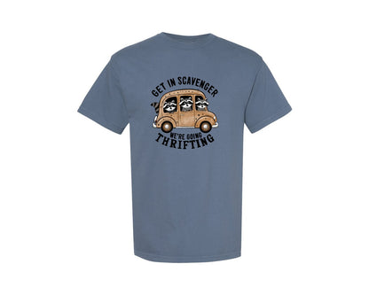 brand:Comfort Colors|color:Blue Jean|Vintage Raccoon Thrifting Scavenger Graphic T-Shirt