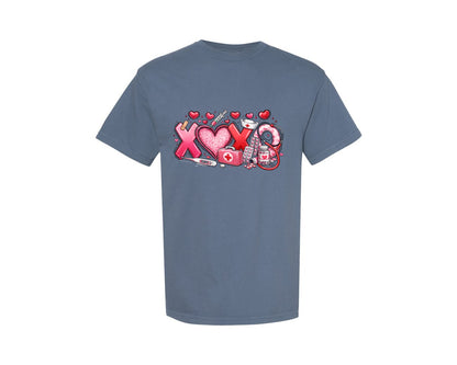 brand:Comfort Colors|color:Blue Jean|Nurse Xoxo Nurse Valentine Graphic T-Shirt