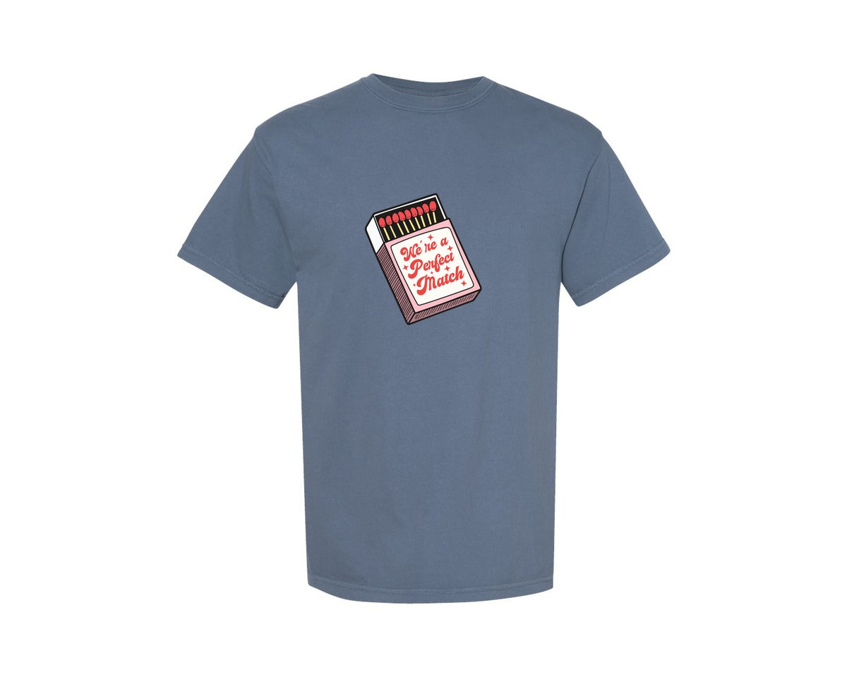 brand:Comfort Colors|color:Blue Jean|Retro Valentines Day Perfect Match 2 Graphic T-Shirt