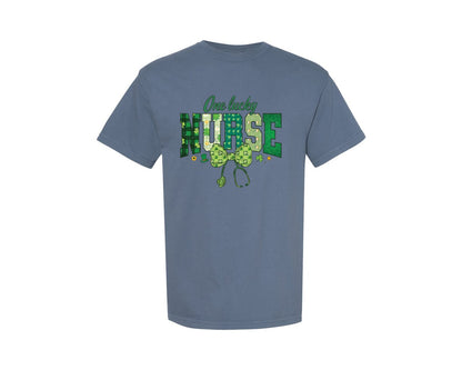 brand:Comfort Colors|color:Blue Jean|Nurse St Patricks One Lucky Nurse Graphic T-Shirt